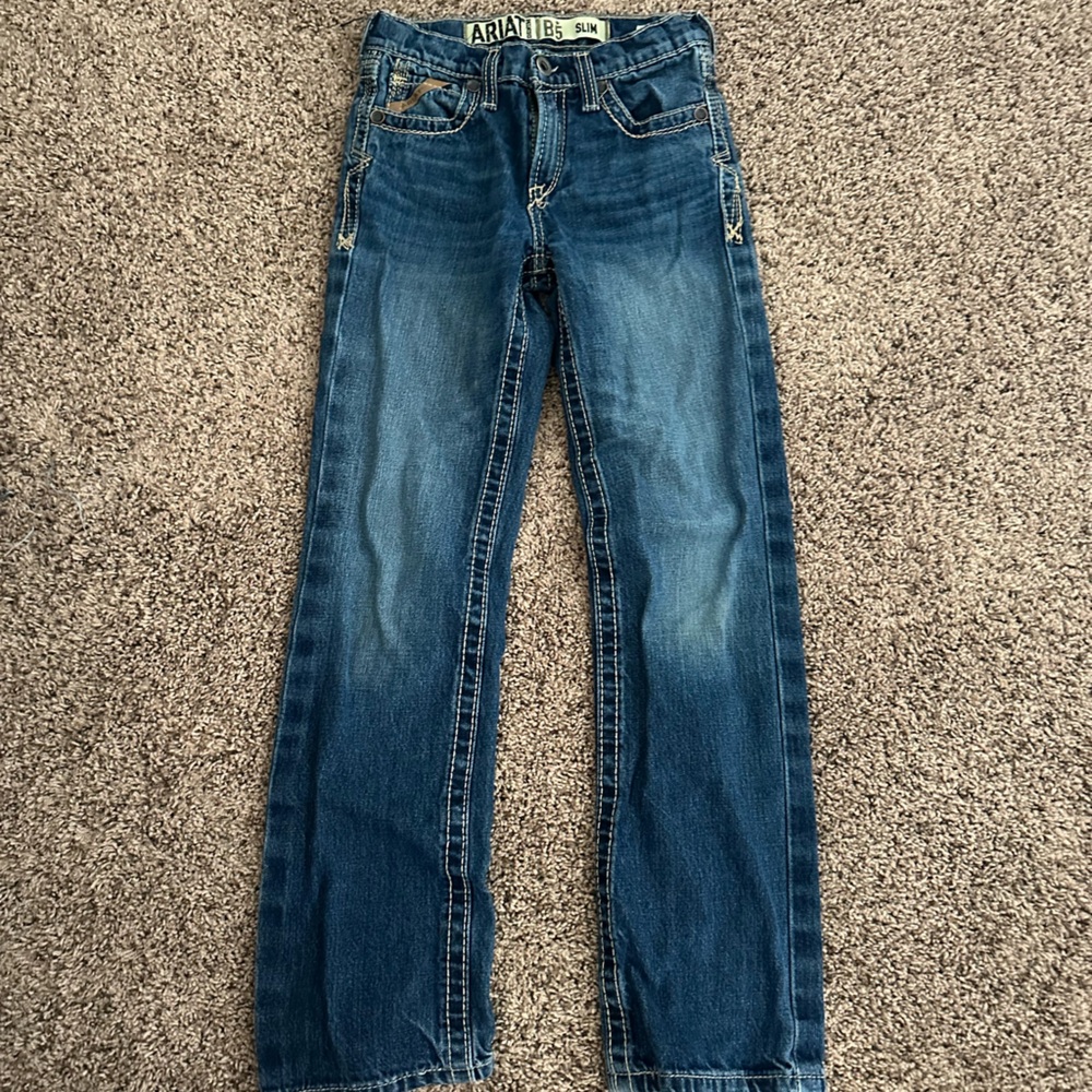 Boys Ariat Blue Straight-Leg Jeans with Contrast Stitching
